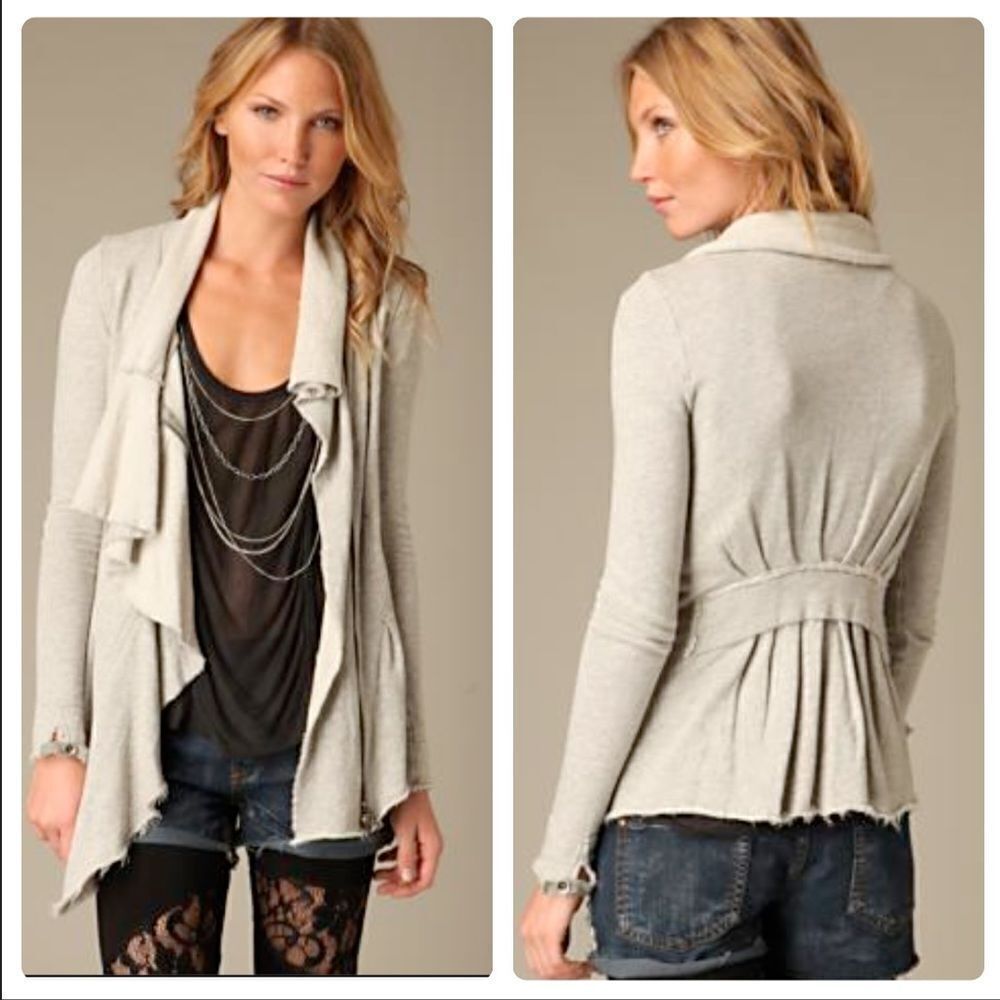 We the Free Free People Ebb and Flow Zip Up Ruffle Sweatshirt size XS Gray
